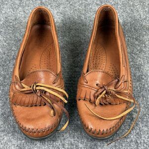 VTG 90s Dexter Shoes Women 6.5‎ Brown Leather Moccasin Loafers Fringe Kilt Y2K